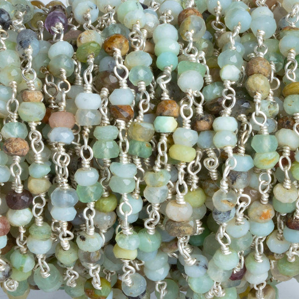4mm Blue Peruvian Opal Rondelle Silver Chain 58 beads