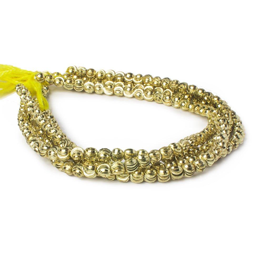 4mm Brass Fluted Round Beads, 8 inch - The Bead Traders
