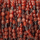 4mm Carnelian Agate faceted coin Trio Black Gold Chain by the foot 54 beads per length - The Bead Traders