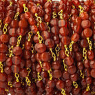 4mm Carnelian Agate faceted coin Trio Gold Chain by the foot 54 beads per length - The Bead Traders