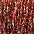 4mm Carnelian Agate faceted coin Trio Silver Chain by the foot 54 beads per length - The Bead Traders
