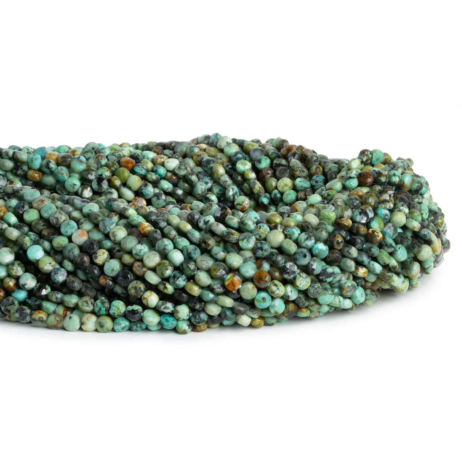 4mm Chinese Turquoise Checkerboard Microfaceted Coins 12 inch 80 pieces - The Bead Traders