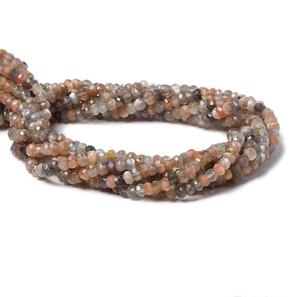 4mm Chocolate, Peach & Grey Moonstone faceted rondelles 13 inch 100 pcs - The Bead Traders