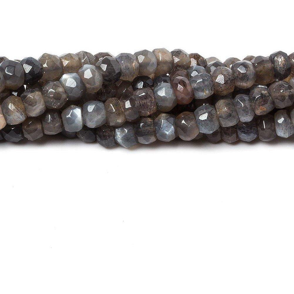 4mm Chocolate & Platinum Grey Moonstone faceted rondelles 13 inch 100 pcs - The Bead Traders
