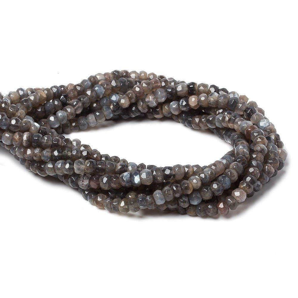 4mm Chocolate & Platinum Grey Moonstone faceted rondelles 13 inch 100 pcs - The Bead Traders