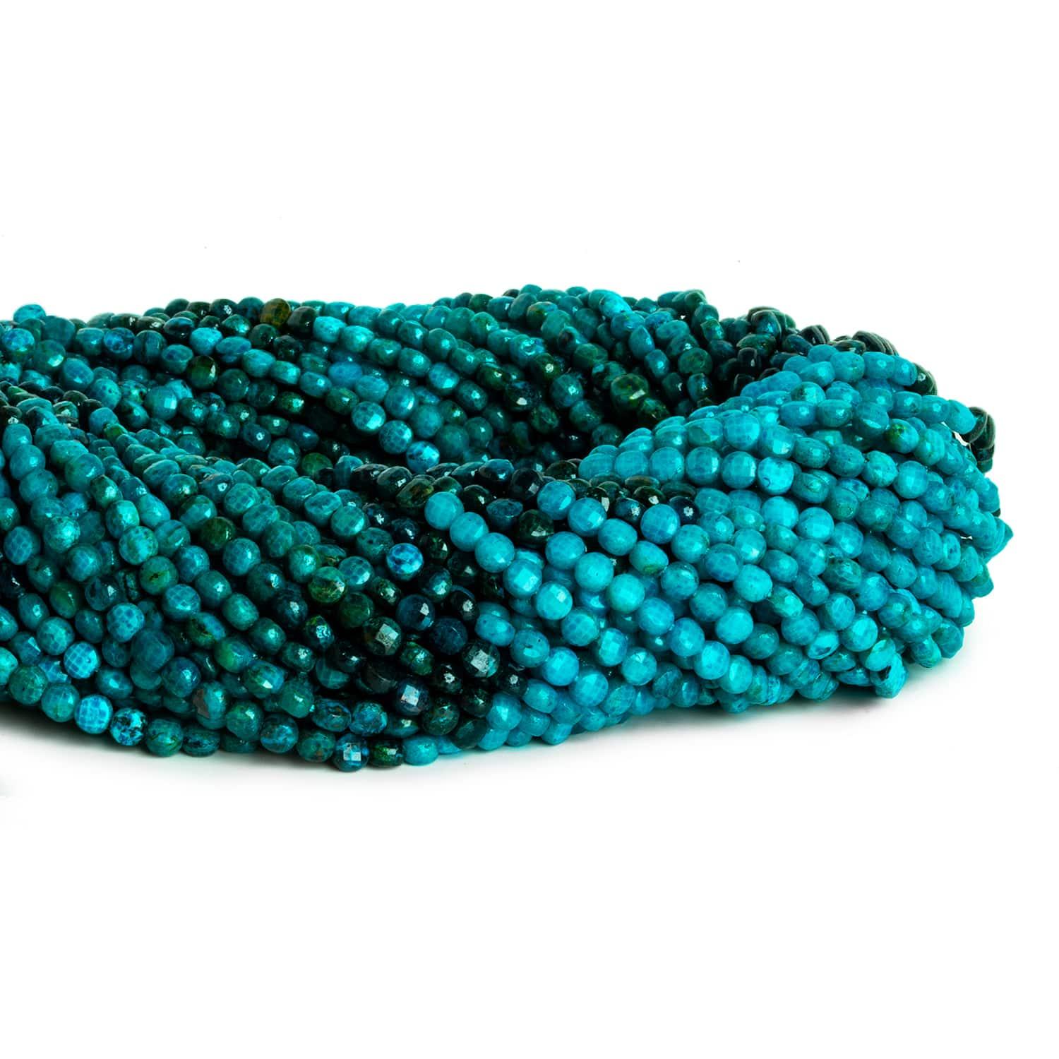 4mm Chrysocolla Checkerboard Microfaceted Coins 12 inch 80 pieces - The Bead Traders