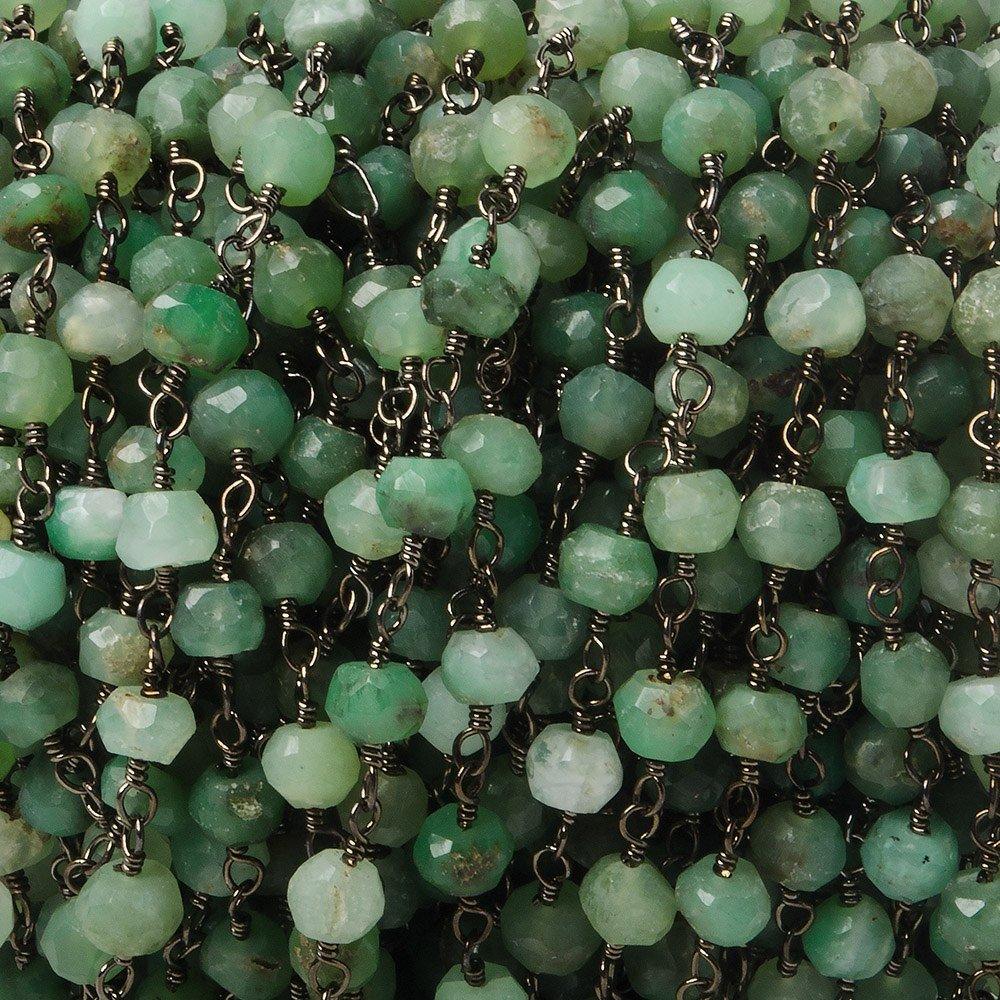 4mm Chrysoprase faceted rondelle Black Gold plated Chain by the foot 32 pieces - The Bead Traders