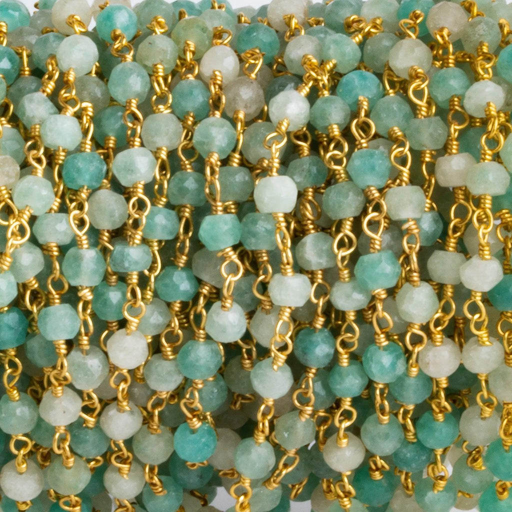 4mm Chrysoprase Faceted Rondelle Gold Chain 37 beads - The Bead Traders