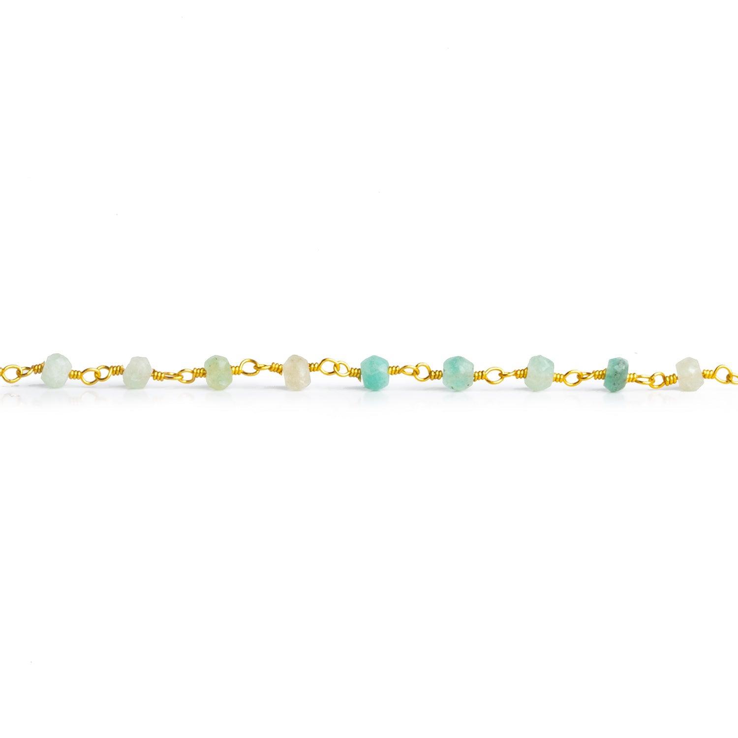 4mm Chrysoprase Faceted Rondelle Gold Chain 37 beads - The Bead Traders