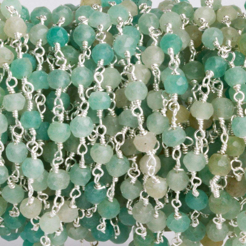 4mm Chrysoprase Faceted Rondelle Silver Chain 37 beads - The Bead Traders