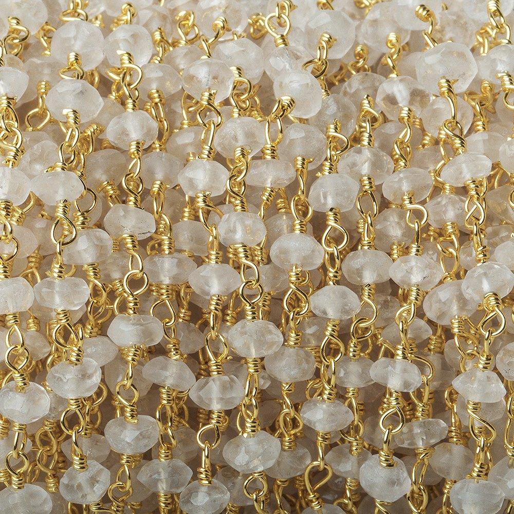 4mm Cream Moonstone native faceted rondelle Gold Chain by the foot - The Bead Traders