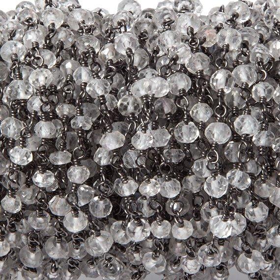 4mm Crystal Quartz faceted rondelle Black Gold Chain - The Bead Traders