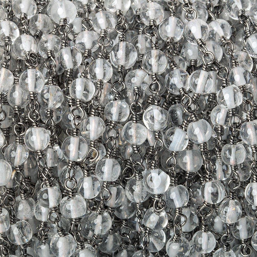 4mm Crystal Quartz plain round Black Gold plated Chain by the foot 31 beads - The Bead Traders