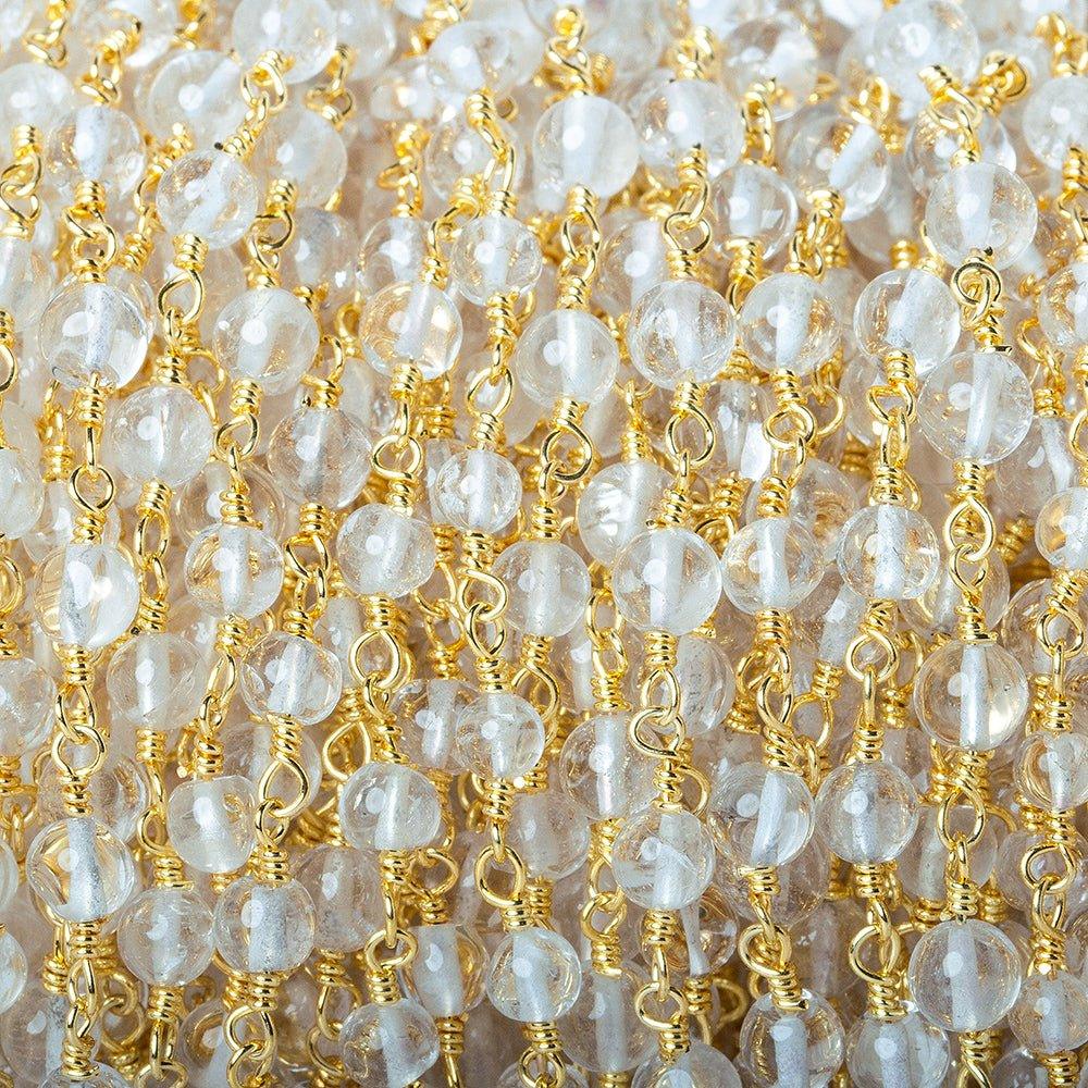 4mm Crystal Quartz plain round Gold plated Chain by the foot 31 beads - The Bead Traders