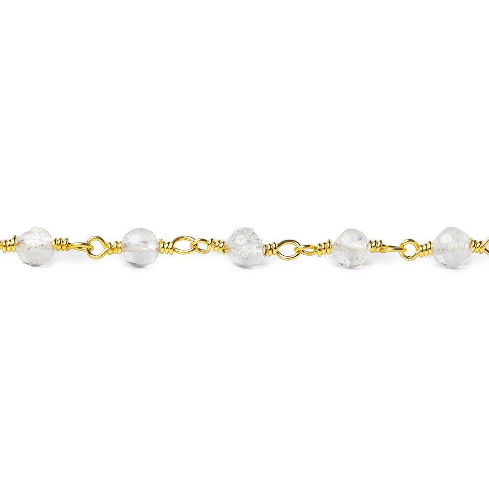4mm Crystal Quartz plain round Gold plated Chain by the foot 31 beads - The Bead Traders