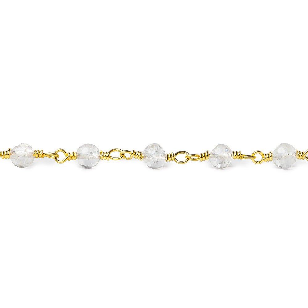 4mm Crystal Quartz plain round Gold plated Chain by the foot 31 beads - The Bead Traders