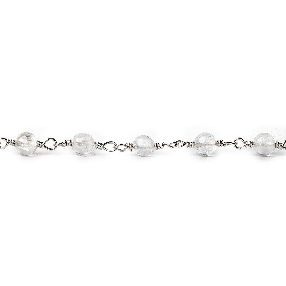 4mm Crystal Quartz plain round Silver plated Chain by the foot 31 beads - The Bead Traders