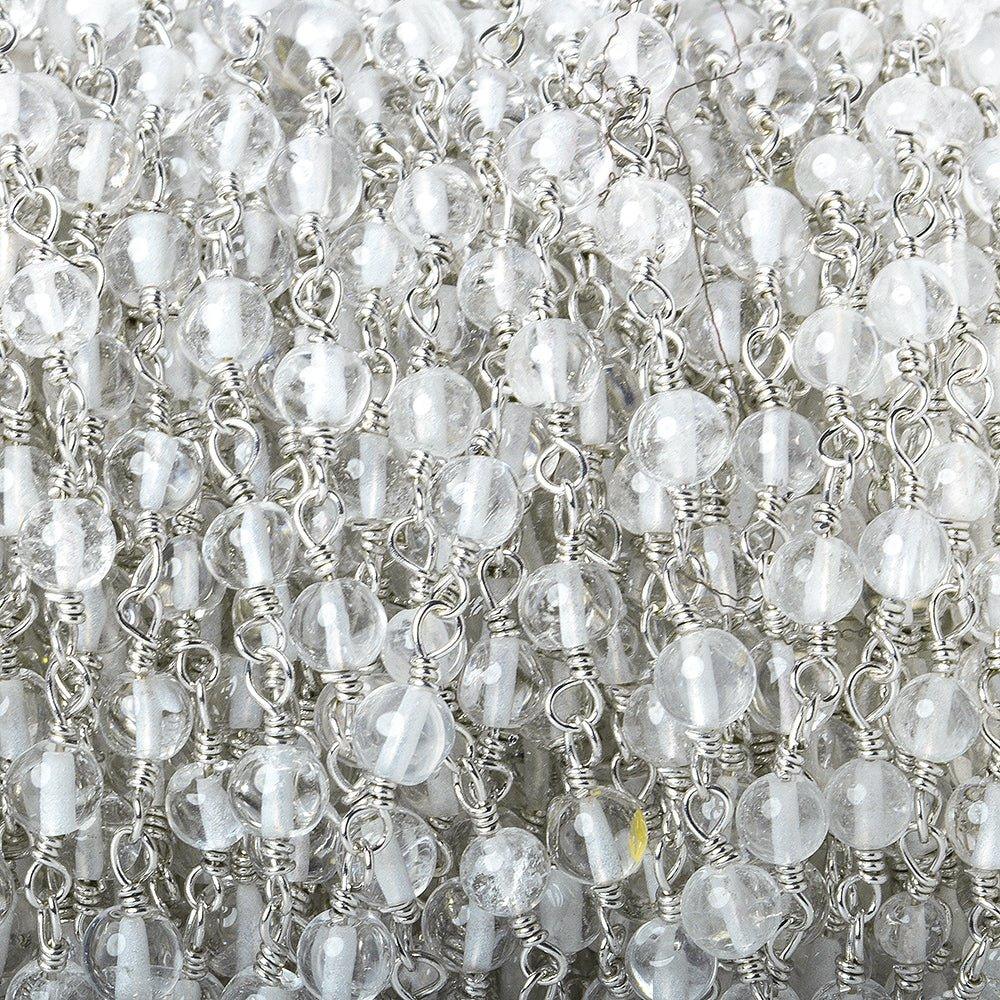 4mm Crystal Quartz plain round Silver plated Chain by the foot 31 beads - The Bead Traders