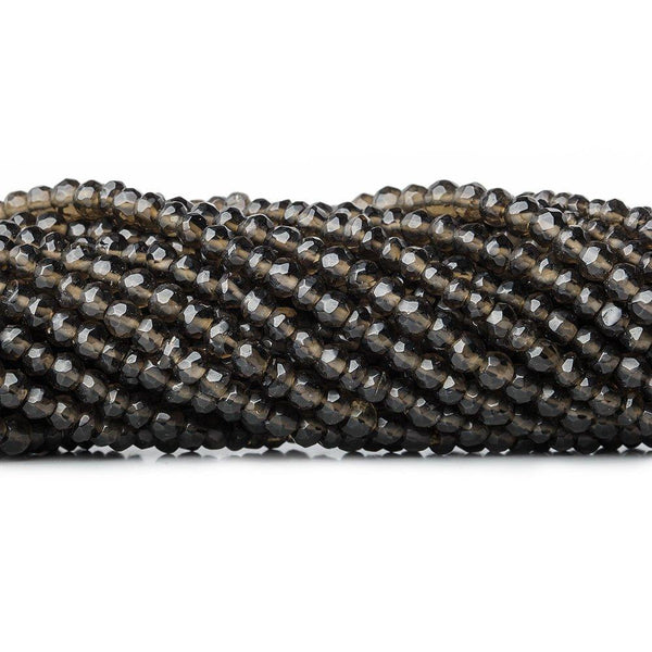 3-4mm Smoky Quartz hand faceted rondelle 13 inch 100 beads