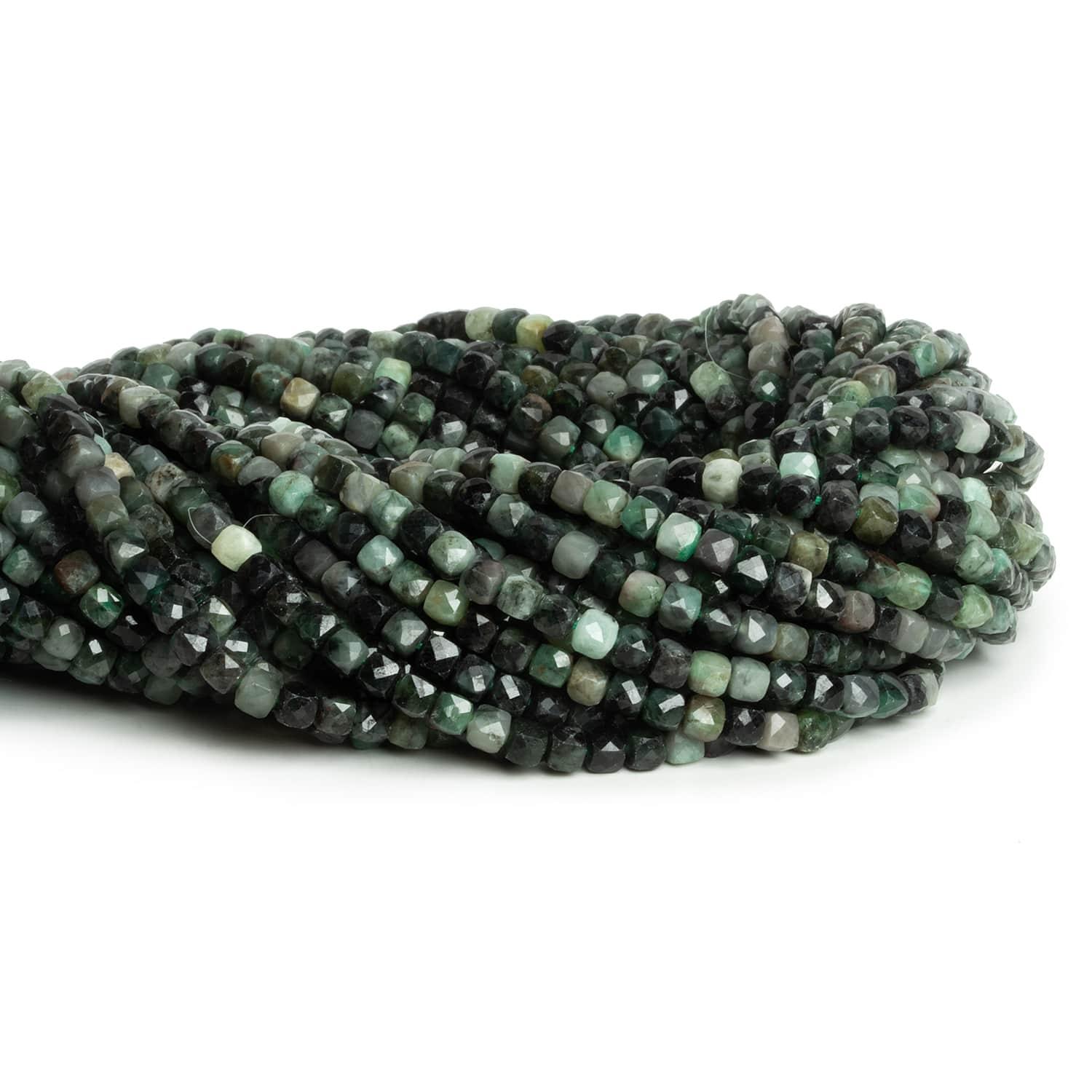 4mm Emerald Microfaceted Cubes 12 inch 75 beads - The Bead Traders