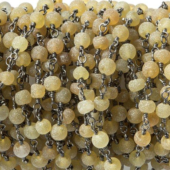 4mm Frosted Gold Chalcedony rondelle Black Gold Chain by the foot - The Bead Traders