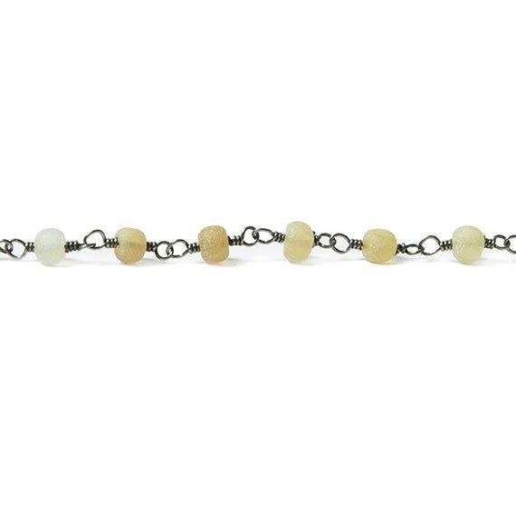 4mm Frosted Gold Chalcedony rondelle Black Gold Chain by the foot - The Bead Traders