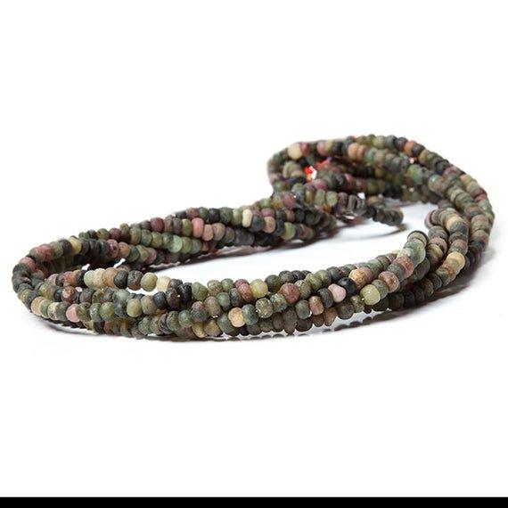 4mm Frosted Multi Color Tourmaline plain rondelles 13 inch 125 beads - The Bead Traders