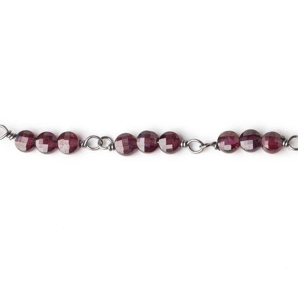 4mm Garnet faceted coin Trio Black Gold Chain 54 pieces - The Bead Traders
