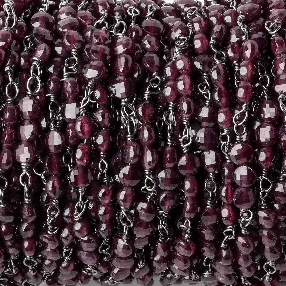 4mm Garnet faceted coin Trio Black Gold Chain 54 pieces - The Bead Traders