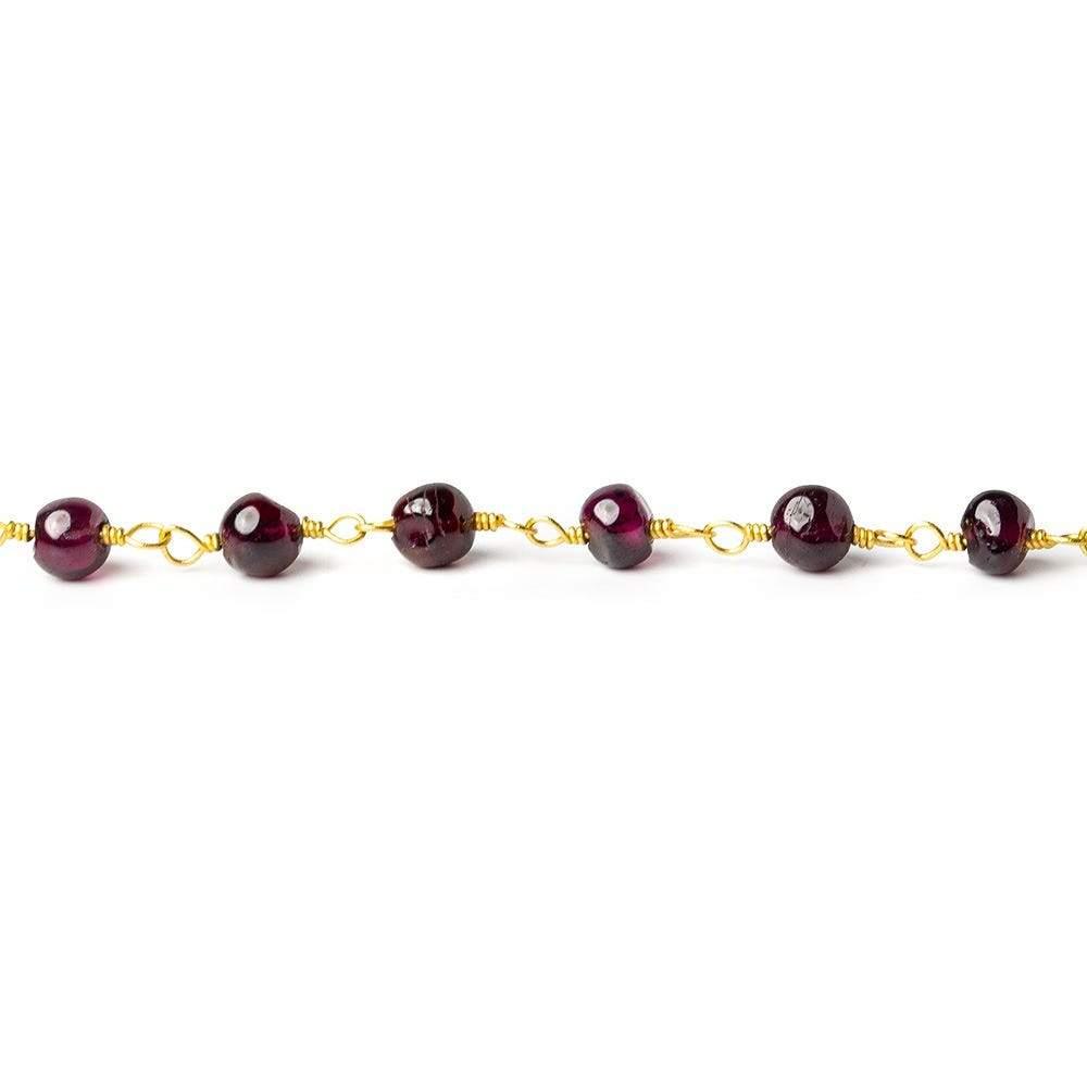 4mm Garnet plain round Gold Wire Wrapped Chain - The Bead Traders