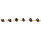4mm Garnet plain round Gold Wire Wrapped Chain - The Bead Traders