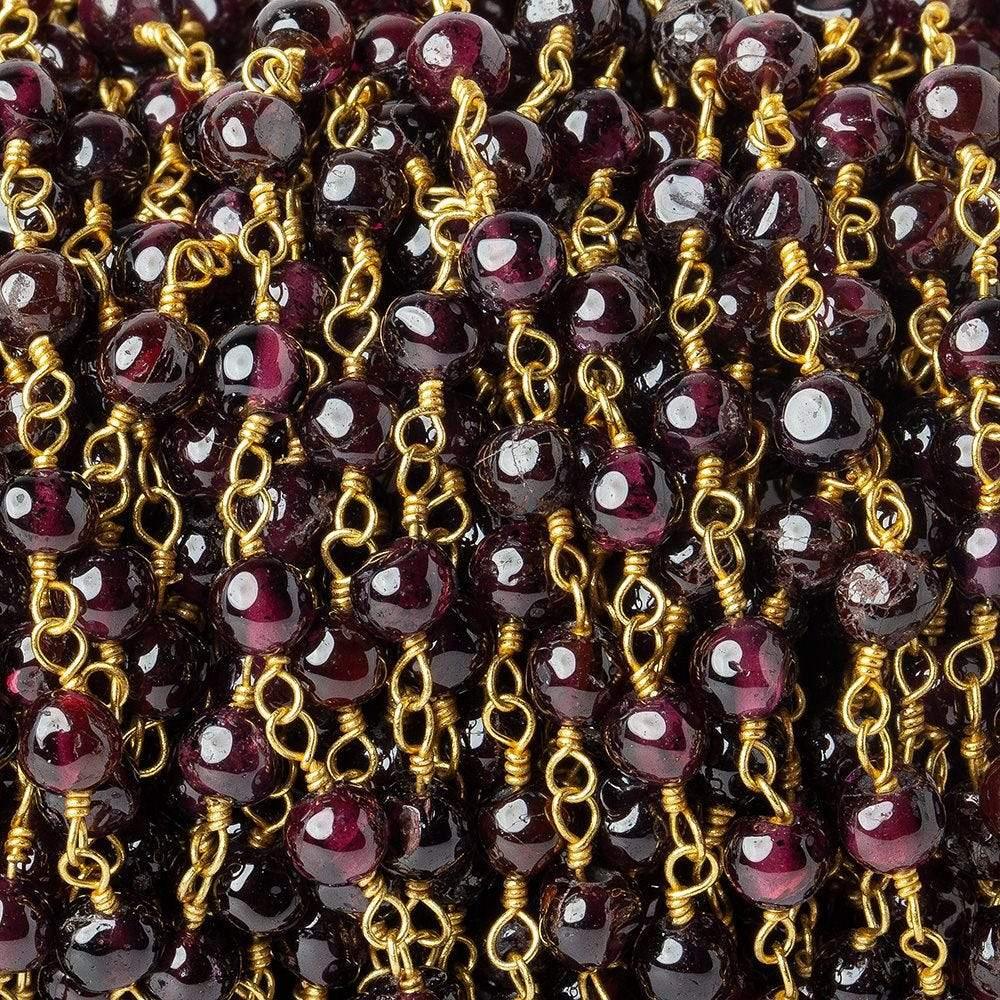 4mm Garnet plain round Gold Wire Wrapped Chain - The Bead Traders