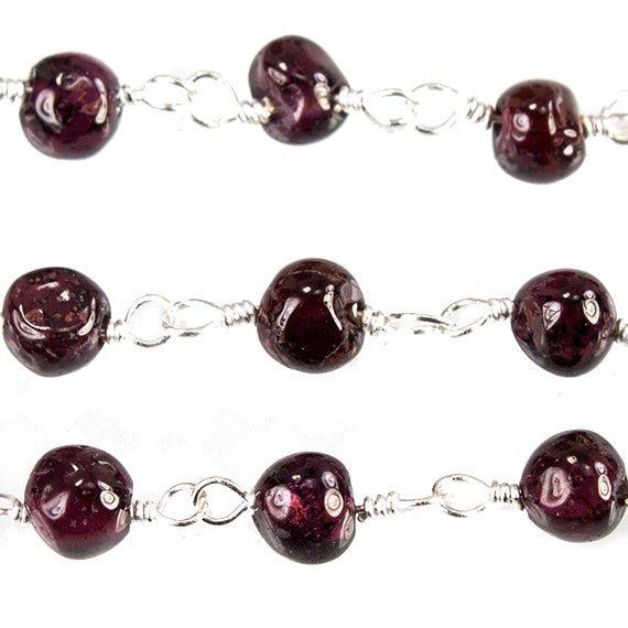 4mm Garnet Plain Round Silver Wire Wrapped Chain by foot - The Bead Traders