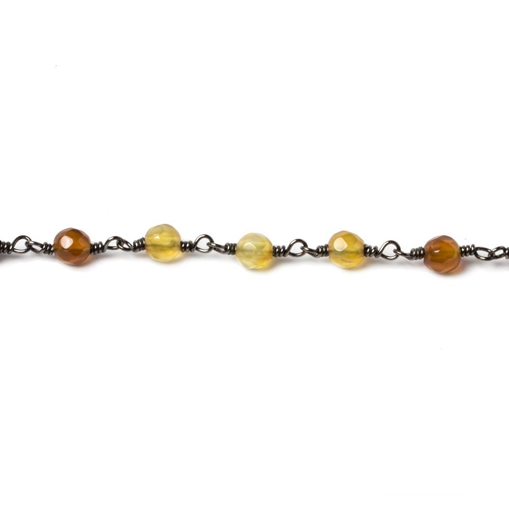 4mm Golden Amber Multi-tonal Agate Black Gold plate Chain by the foot 32 beads - The Bead Traders