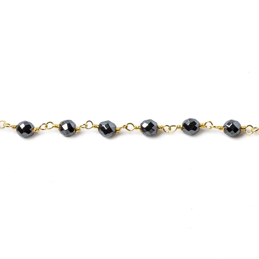 4mm Hematite faceted round Gold plated chain by the foot 32 pieces - The Bead Traders