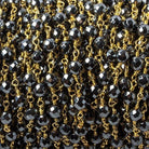 4mm Hematite faceted round Gold plated chain by the foot 32 pieces - The Bead Traders