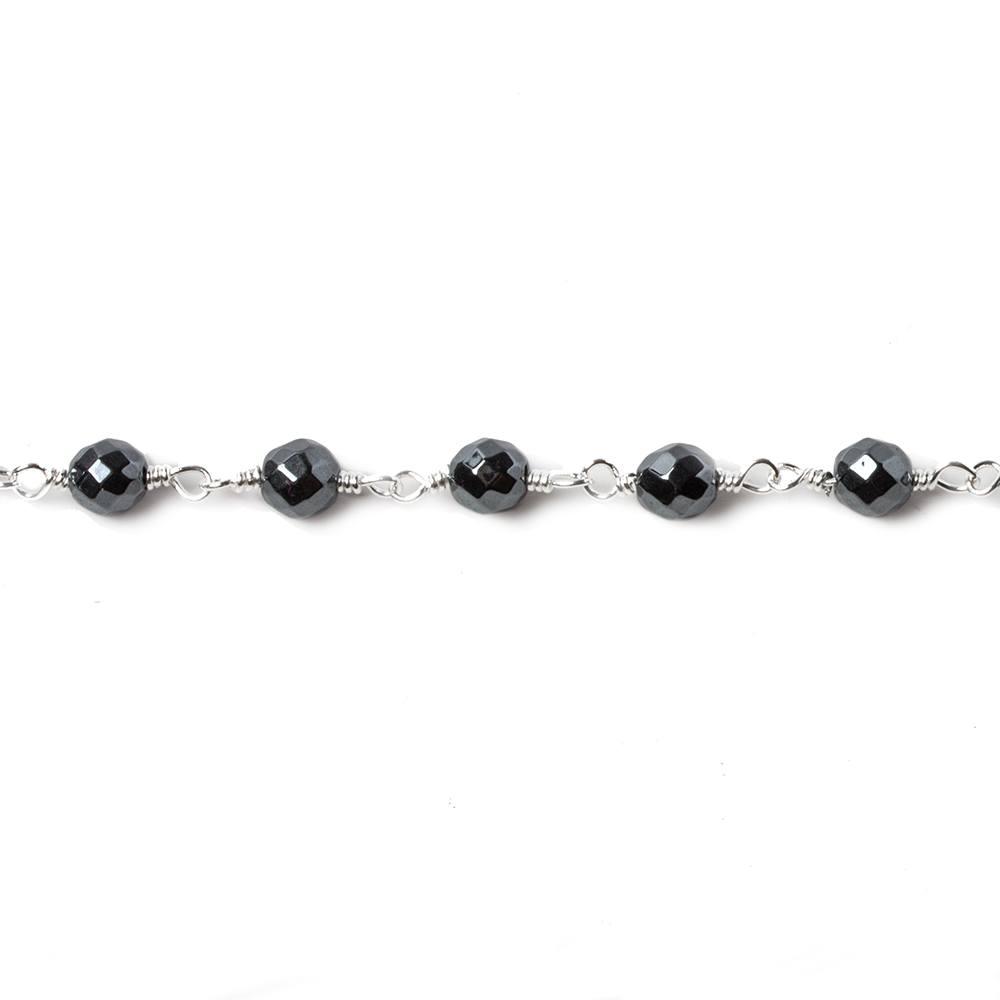 4mm Hematite faceted round Silver plated chain by the foot 32 pieces - The Bead Traders