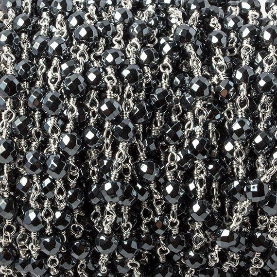 4mm Hematite faceted round Silver plated chain by the foot 32 pieces - The Bead Traders