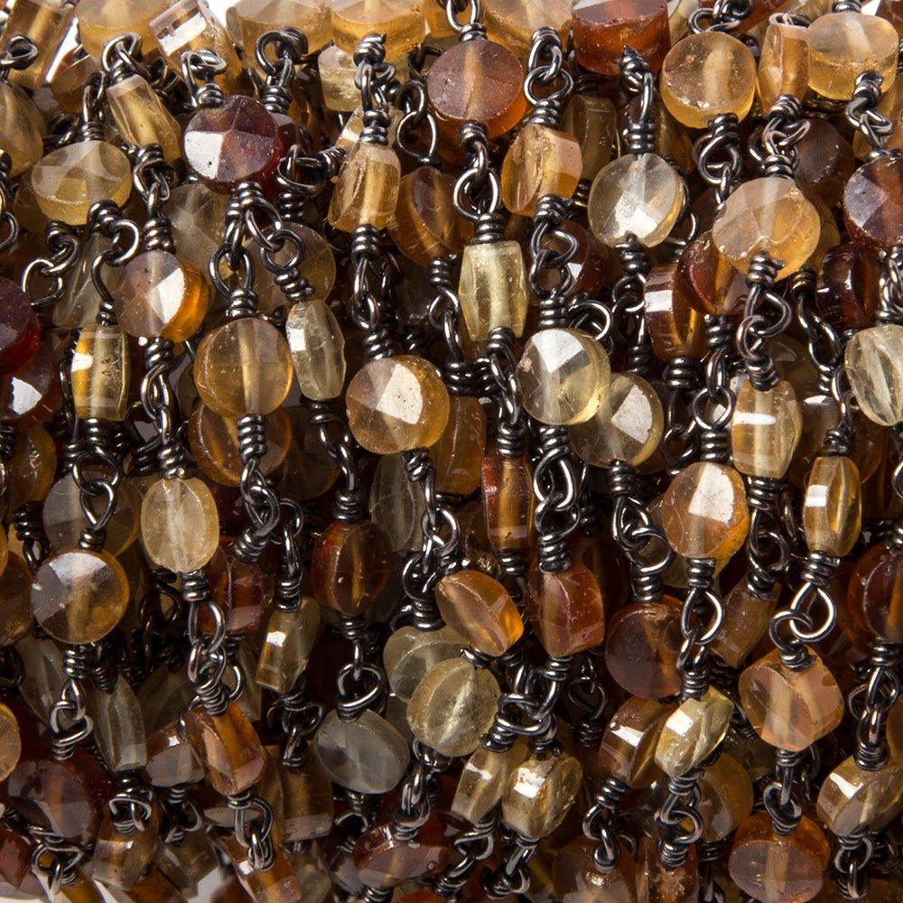 4mm Hessonite faceted coin Black Gold Rosary Chain by the foot 30 beads - The Bead Traders