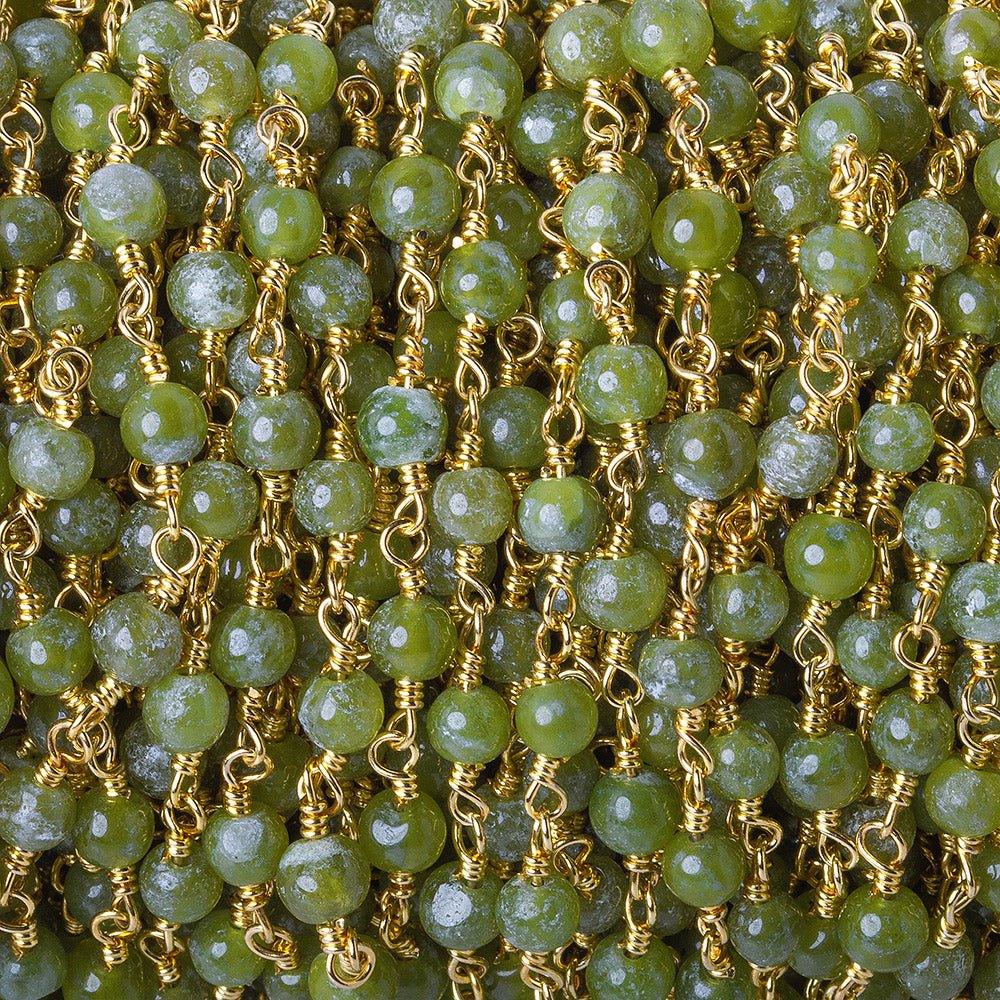 4mm Idocrase plain round Gold plated Chain by the foot 31 beads - The Bead Traders