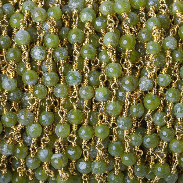 4mm Idocrase plain round Gold plated Chain by the foot 31 beads