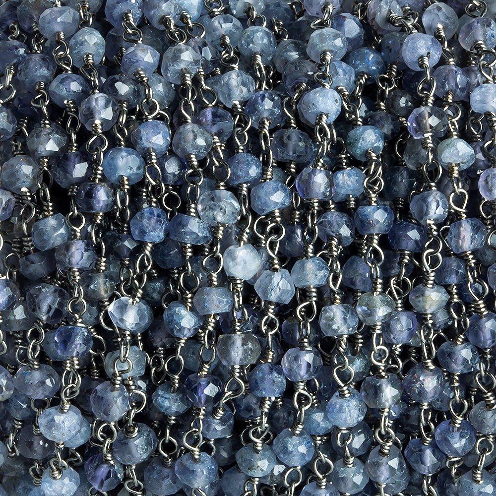 4mm Iolite faceted rondelle Black Gold Chain by the foot 34 pieces - The Bead Traders