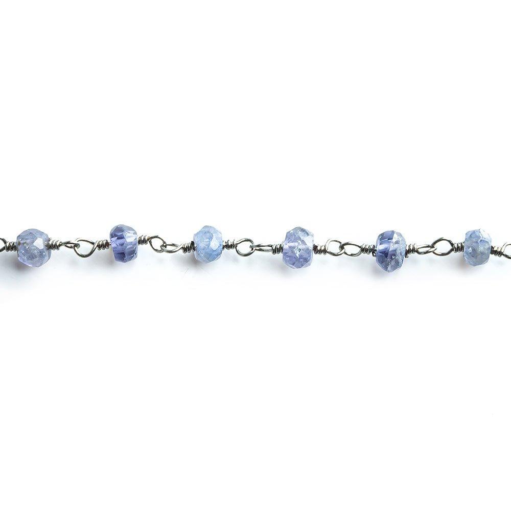 4mm Iolite faceted rondelle Black Gold Chain by the foot 34 pieces - The Bead Traders