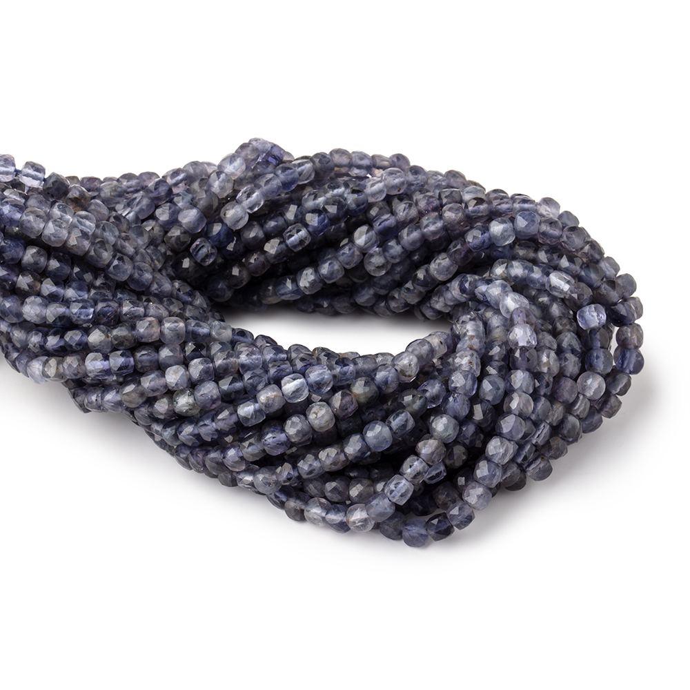 4mm Iolite Micro Faceted Cube Beads 12 inch 75 pieces - The Bead Traders