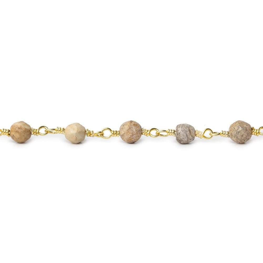 4mm Jasper Faceted Round Gold Chain 30 pieces - The Bead Traders
