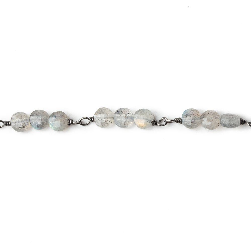 4mm Labradorite faceted coin Trio Black Gold Chain 54 pieces - The Bead Traders