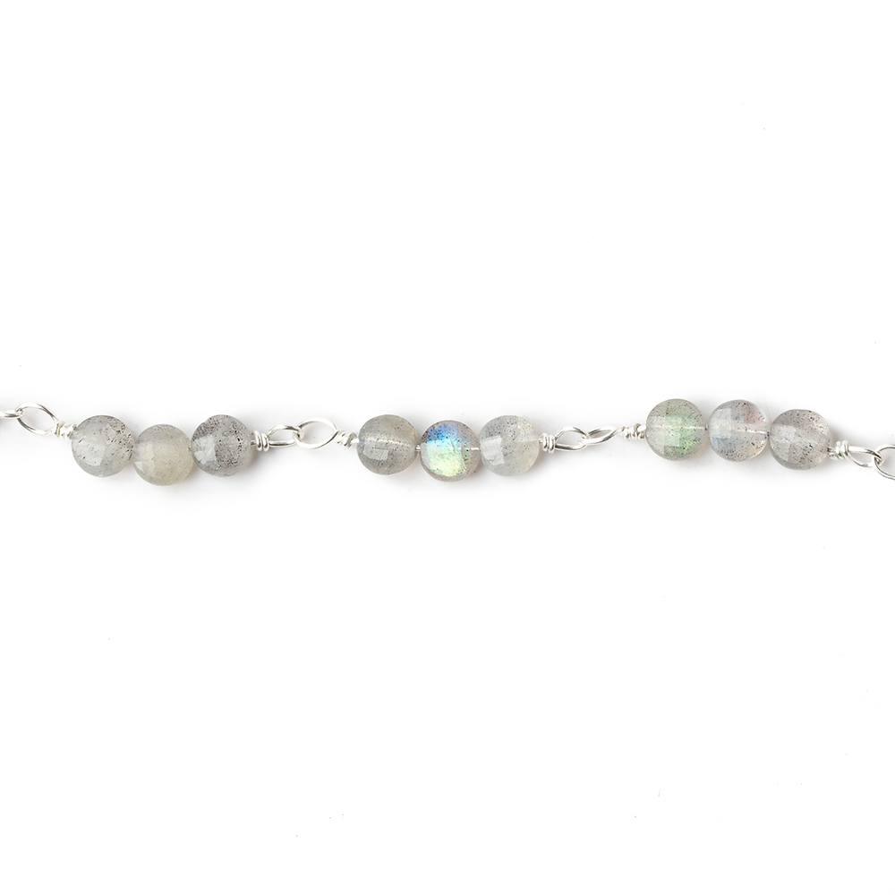 4mm Labradorite faceted coin Trio Silver Chain 54 pieces - The Bead Traders