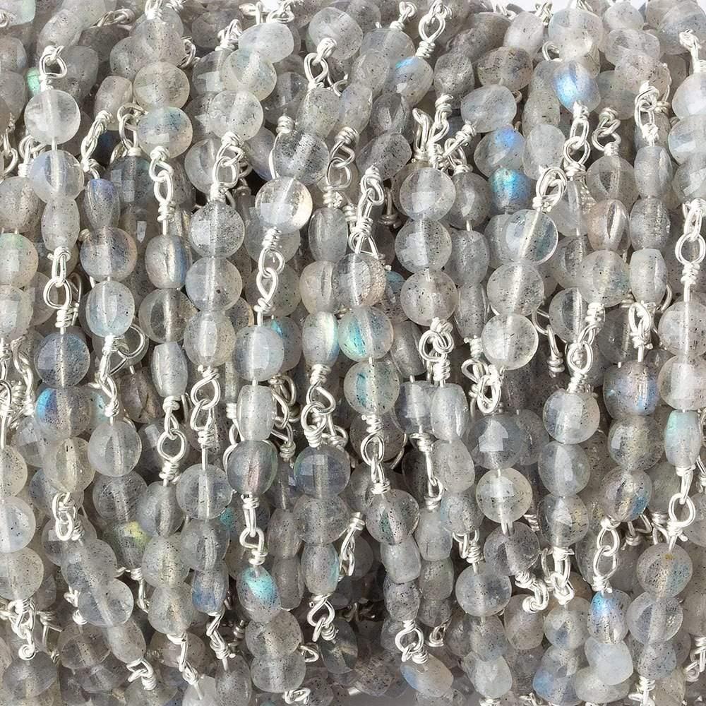 4mm Labradorite faceted coin Trio Silver Chain 54 pieces - The Bead Traders