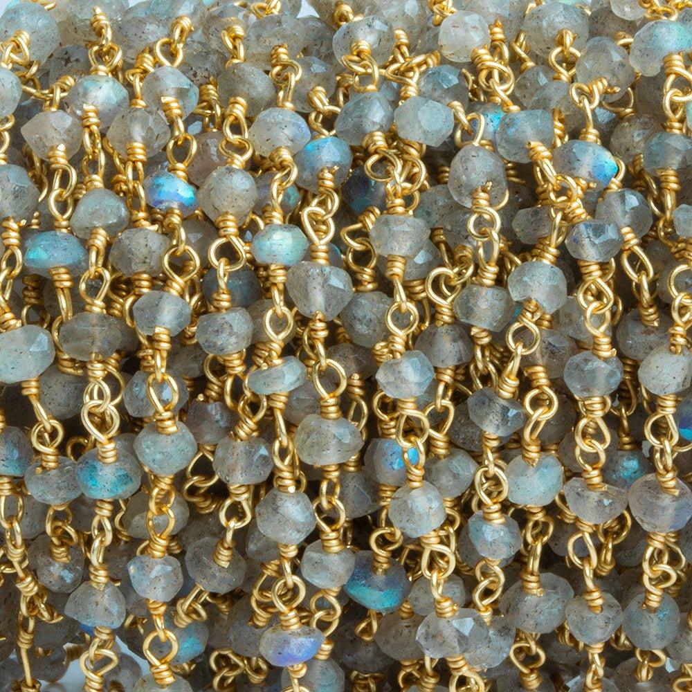 4mm Labradorite Faceted Rondelle Gold Plated Chain by the Foot 39 pieces - The Bead Traders