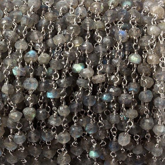 4mm Labradorite faceted rondelle Silver plated Chain by the foot 35 pieces - The Bead Traders